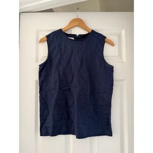 Vintage Talbots Linen Navy Sleeveless Blouse Coastal Granddaughter Aesthetic